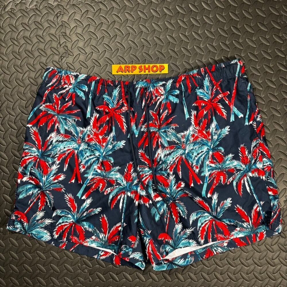 George Palm Trees Swim Trunks Size 2XL (44-46) Men`s Blue Red Beach Shorts